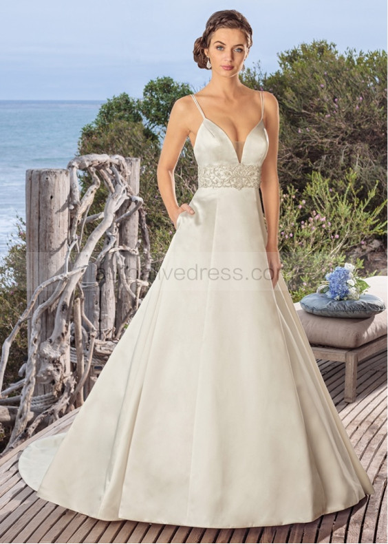 Beaded Double Straps Ivory Satin Corset Back Fashion Wedding Dress Beaded Double Straps Ivory Satin Corset Back Fashion Wedding Dress